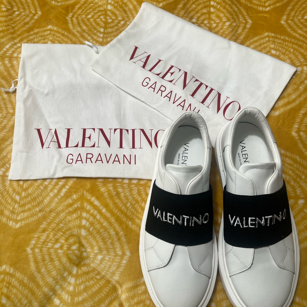 Valentino White Sneakers with Black Strap